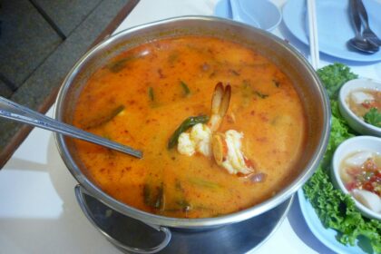 Bol de tom yum goong, soupe thaïlandaise épicée aux crevettes et aux herbes